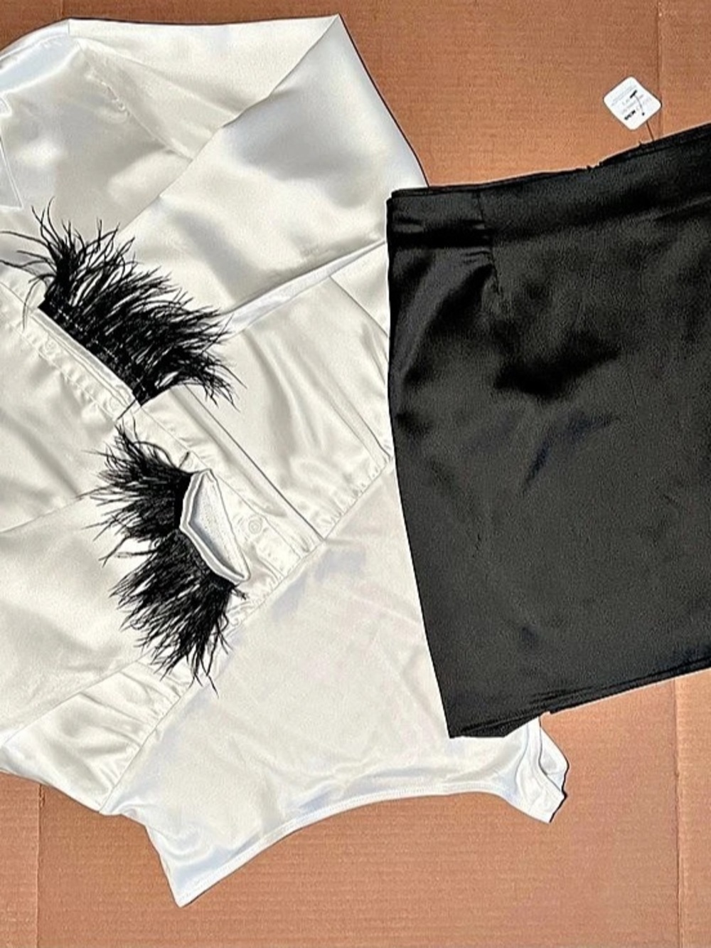 Fashion Nova Feather Trim Bodysuit Set in White & Black 3XL NWT